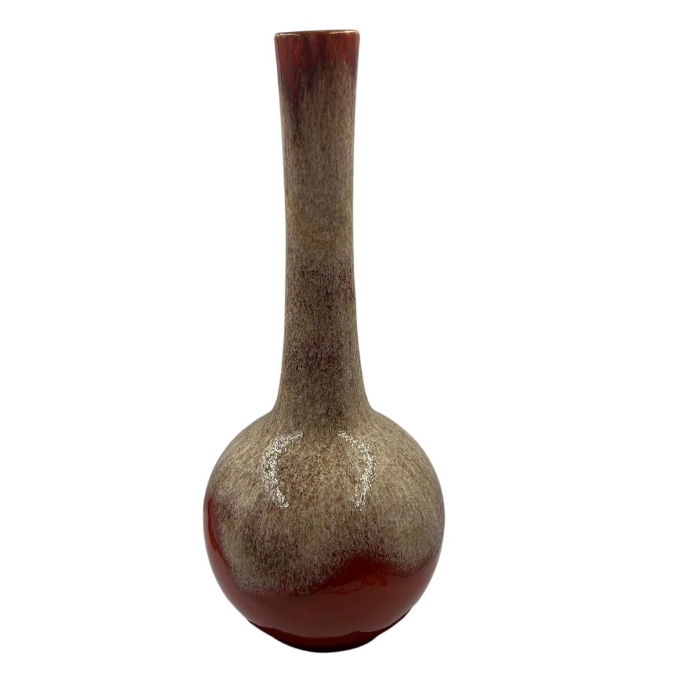 Vtg Royal Haeger Red Burnt Orange Lava Drip Glaze Long Neck Bud Vase MCM 11.5"